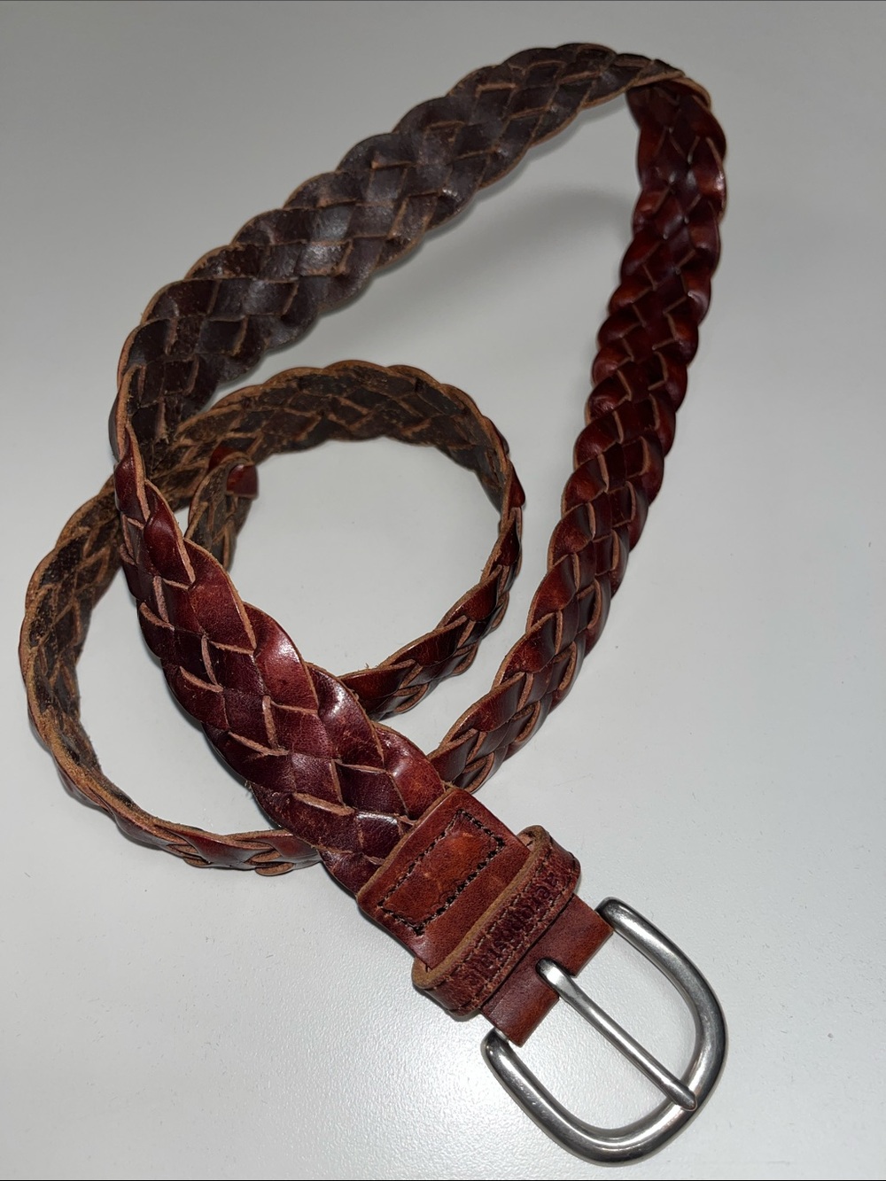 Aeropostale Braided Leather Belt in Chestnut Brown